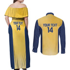 Suns Football Custom Couples Matching Off Shoulder Maxi Dress and Long Sleeve Button Shirt Gold Coast Est 2009 Sunburnt Gold - Aussie Hoodie