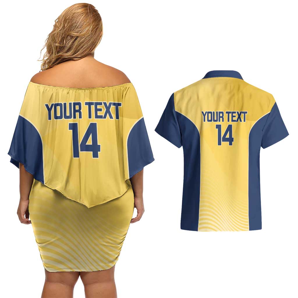 Suns Football Custom Couples Matching Off Shoulder Short Dress and Hawaiian Shirt Gold Coast Est 2009 Sunburnt Gold - Aussie Hoodie