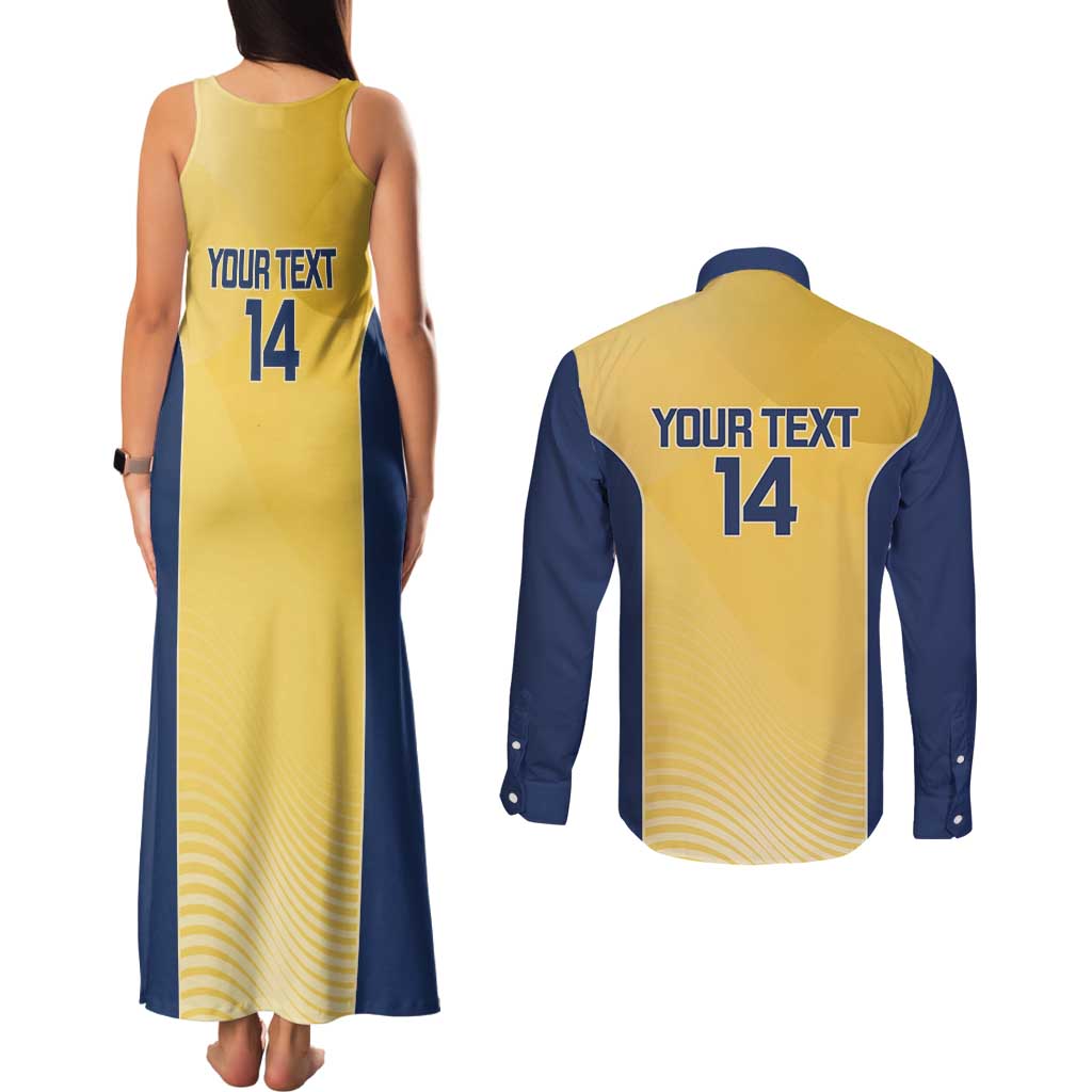 Suns Football Custom Couples Matching Tank Maxi Dress and Long Sleeve Button Shirt Gold Coast Est 2009 Sunburnt Gold - Aussie Hoodie