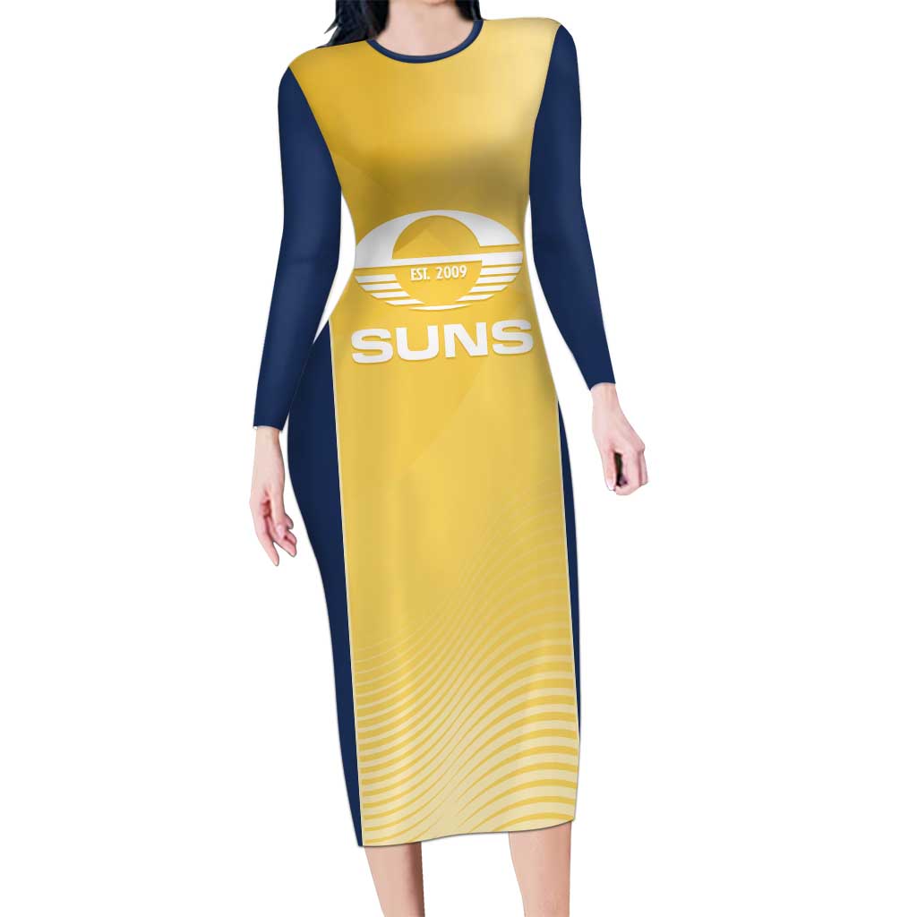 Suns Football Custom Family Matching Long Sleeve Bodycon Dress and Hawaiian Shirt Gold Coast Est 2009 Sunburnt Gold - Aussie Hoodie