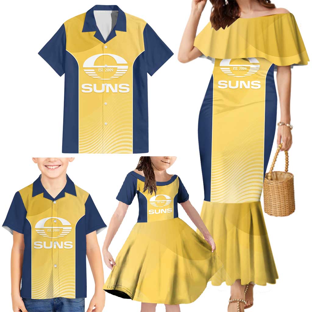 Suns Football Custom Family Matching Mermaid Dress and Hawaiian Shirt Gold Coast Est 2009 Sunburnt Gold - Aussie Hoodie