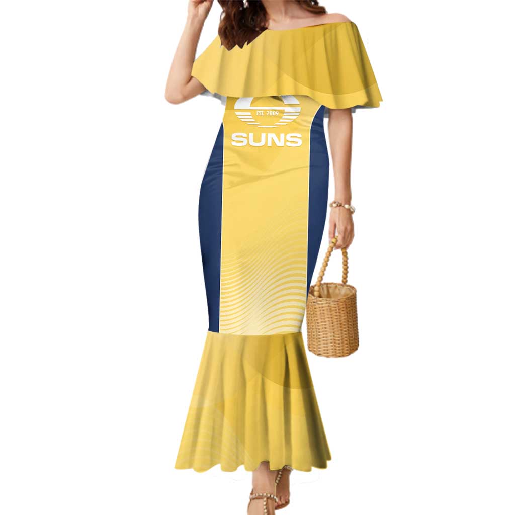Suns Football Custom Family Matching Mermaid Dress and Hawaiian Shirt Gold Coast Est 2009 Sunburnt Gold - Aussie Hoodie