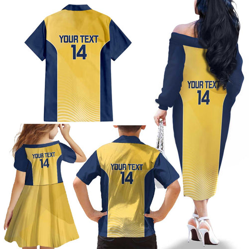 Suns Football Custom Family Matching Off The Shoulder Long Sleeve Dress and Hawaiian Shirt Gold Coast Est 2009 Sunburnt Gold - Aussie Hoodie