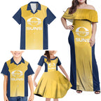 Suns Football Custom Family Matching Off Shoulder Maxi Dress and Hawaiian Shirt Gold Coast Est 2009 Sunburnt Gold - Aussie Hoodie
