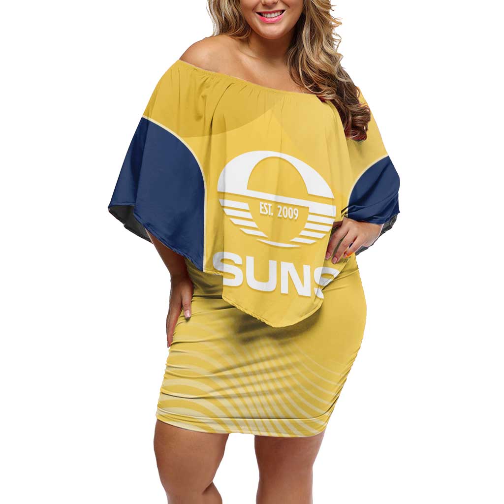 Suns Football Custom Family Matching Off Shoulder Short Dress and Hawaiian Shirt Gold Coast Est 2009 Sunburnt Gold - Aussie Hoodie