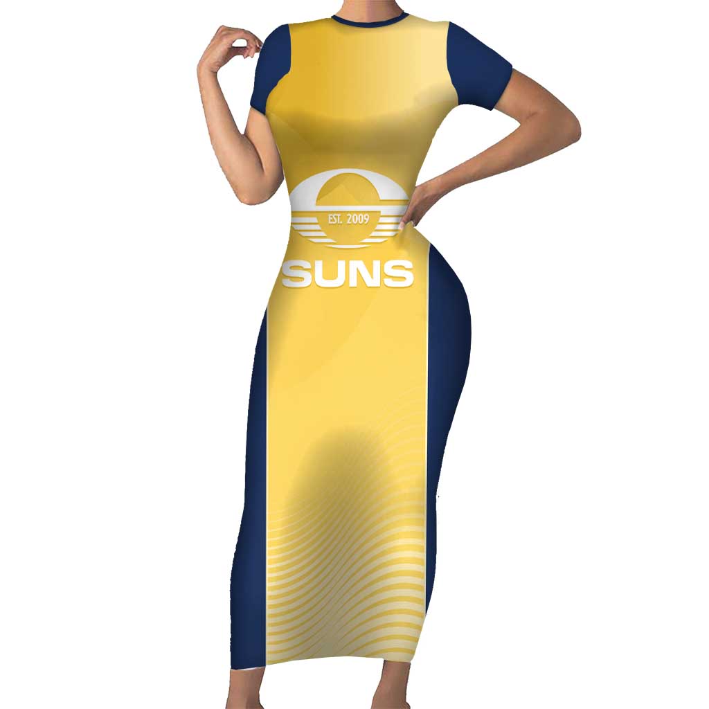 Suns Football Custom Family Matching Short Sleeve Bodycon Dress and Hawaiian Shirt Gold Coast Est 2009 Sunburnt Gold - Aussie Hoodie