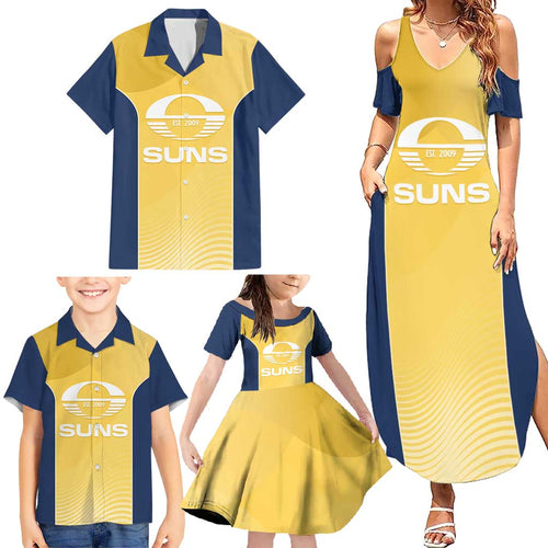 Suns Football Custom Family Matching Summer Maxi Dress and Hawaiian Shirt Gold Coast Est 2009 Sunburnt Gold - Aussie Hoodie