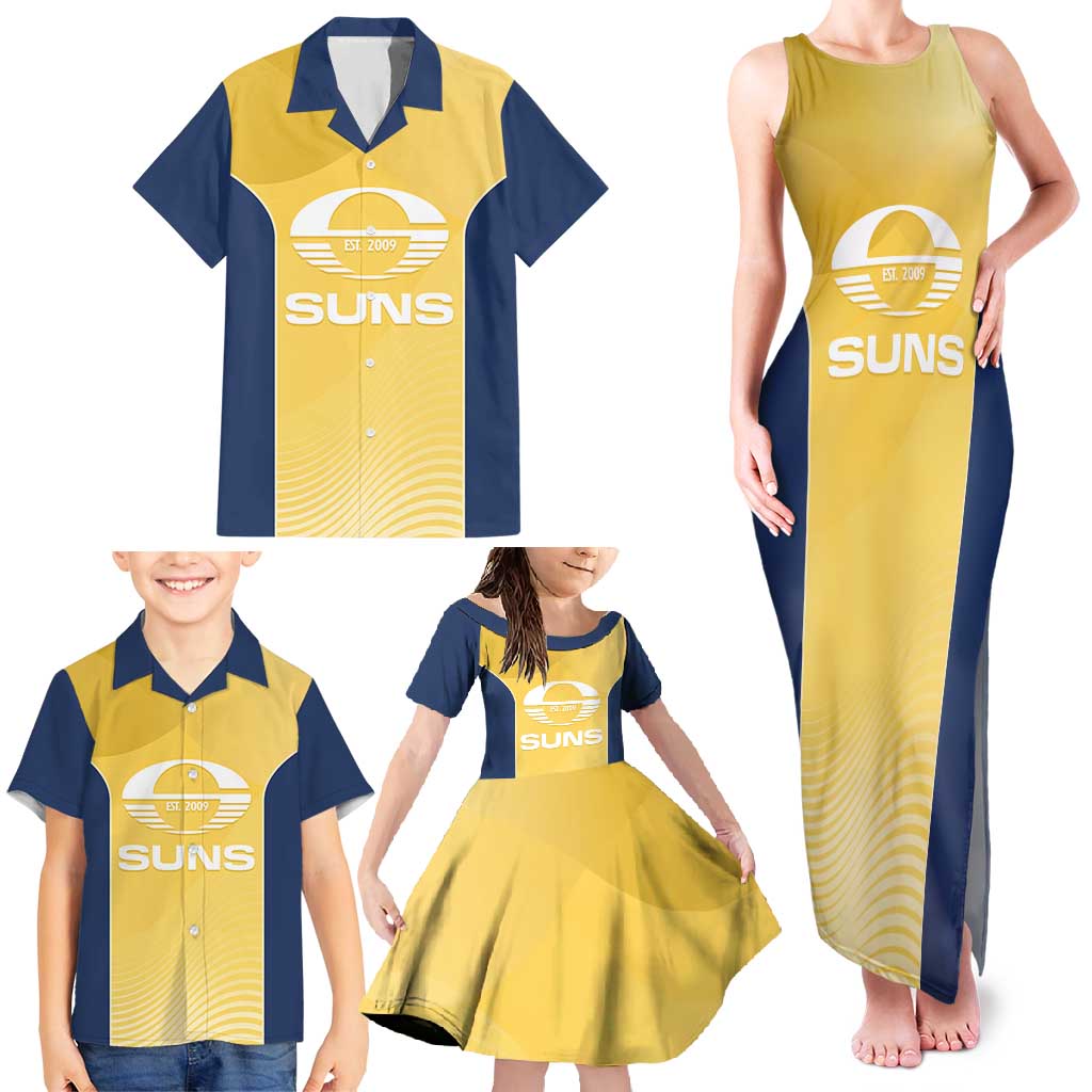 Suns Football Custom Family Matching Tank Maxi Dress and Hawaiian Shirt Gold Coast Est 2009 Sunburnt Gold - Aussie Hoodie