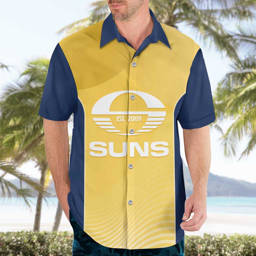 Suns Football Custom Hawaiian Shirt Gold Coast Est 2009 Sunburnt Gold - Aussie Hoodie