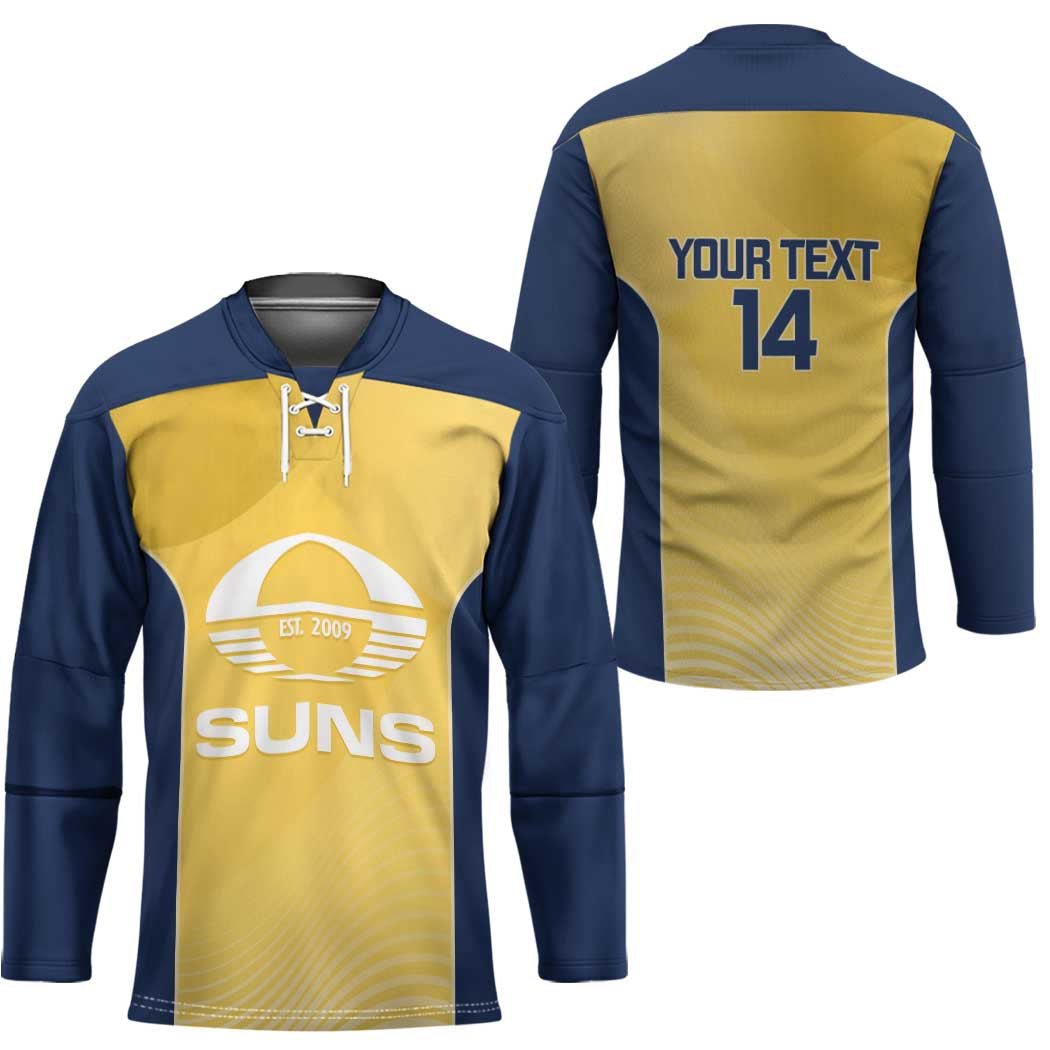 Suns Football Custom Hockey Jersey Gold Coast Est 2009 Sunburnt Gold - Aussie Hoodie