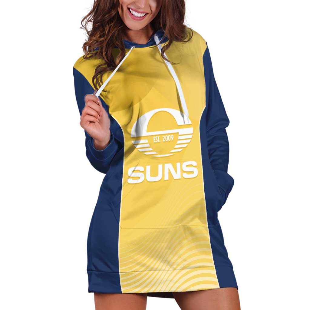 Suns Football Custom Hoodie Dress Gold Coast Est 2009 Sunburnt Gold - Aussie Hoodie