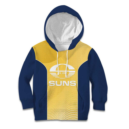 Suns Football Custom Kid Hoodie Gold Coast Est 2009 Sunburnt Gold - Aussie Hoodie