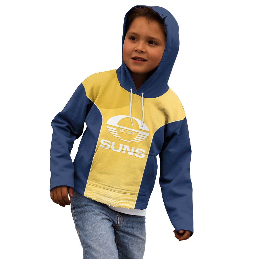 Suns Football Custom Kid Hoodie Gold Coast Est 2009 Sunburnt Gold - Aussie Hoodie