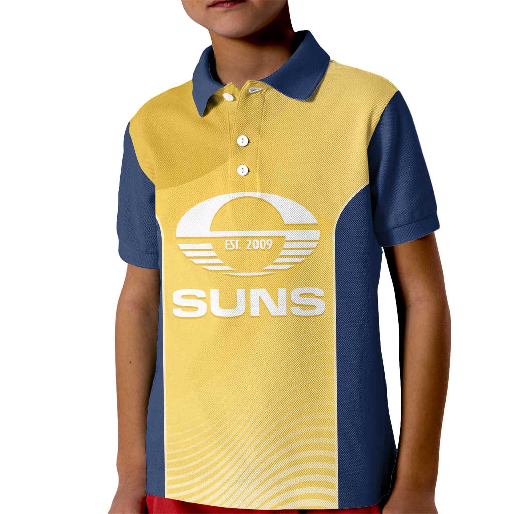 Suns Football Custom Kid Polo Shirt Gold Coast Est 2009 Sunburnt Gold - Aussie Hoodie