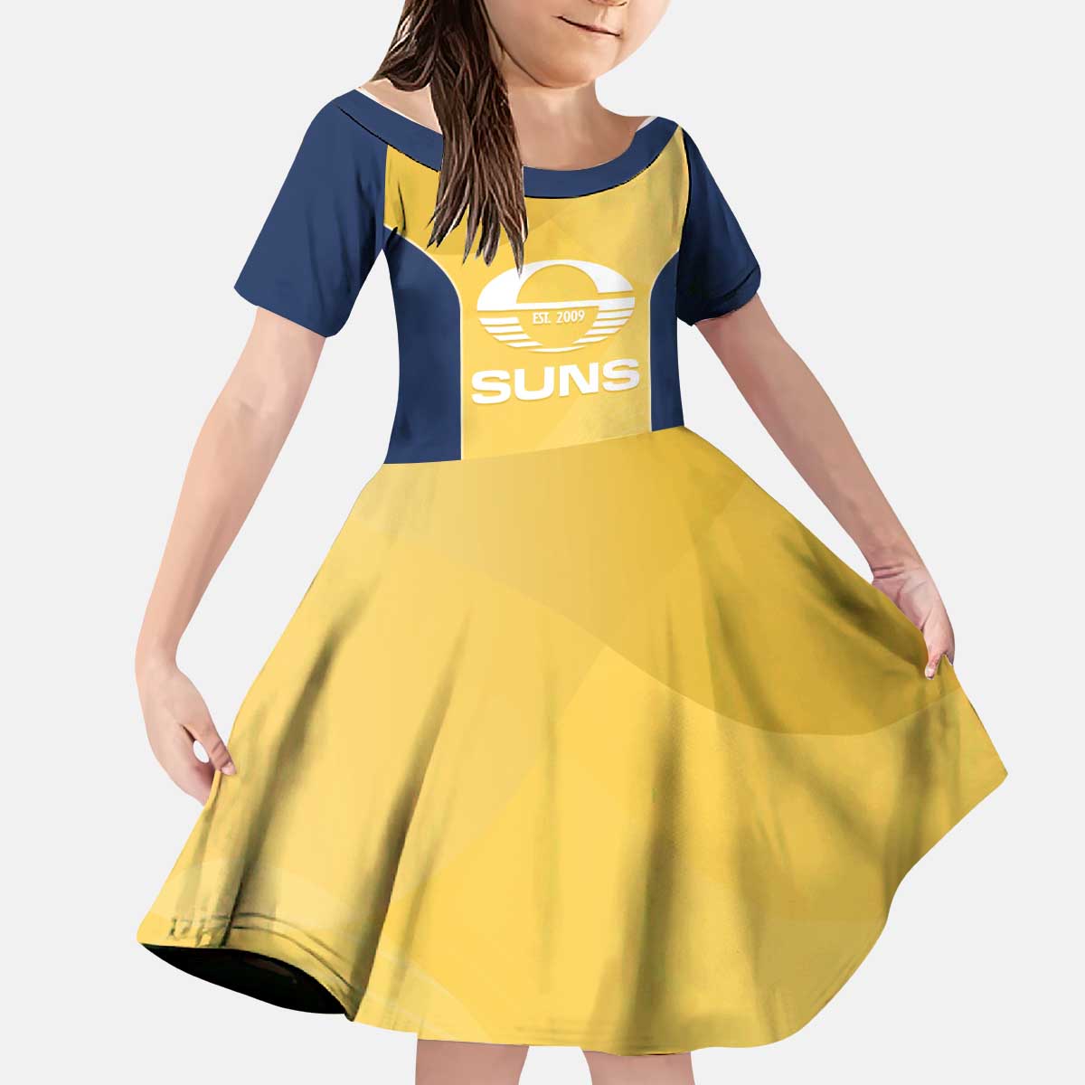 Suns Football Custom Kid Short Sleeve Dress Gold Coast Est 2009 Sunburnt Gold - Aussie Hoodie