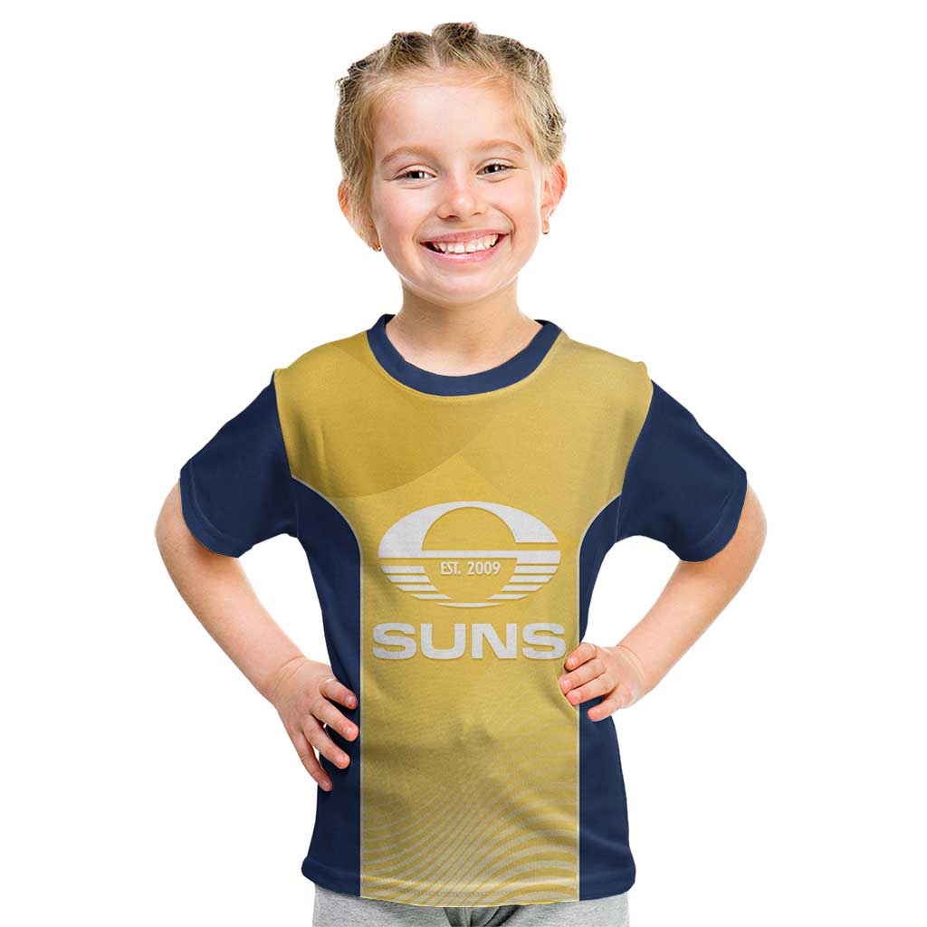 Suns Football Custom Kid T Shirt Gold Coast Est 2009 Sunburnt Gold - Aussie Hoodie