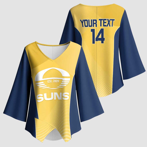 Suns Football Custom Kimono Sleeve Blouse Gold Coast Est 2009 Sunburnt Gold - Aussie Hoodie