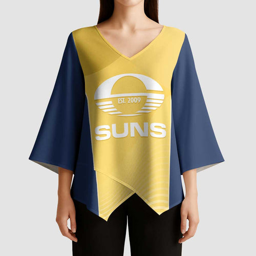 Suns Football Custom Kimono Sleeve Blouse Gold Coast Est 2009 Sunburnt Gold - Aussie Hoodie