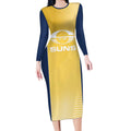 Suns Football Custom Long Sleeve Bodycon Dress Gold Coast Est 2009 Sunburnt Gold - Aussie Hoodie