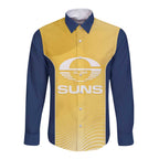 Suns Football Custom Long Sleeve Button Shirt Gold Coast Est 2009 Sunburnt Gold - Aussie Hoodie