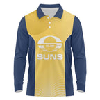 Suns Football Custom Long Sleeve Polo Shirt Gold Coast Est 2009 Sunburnt Gold - Aussie Hoodie