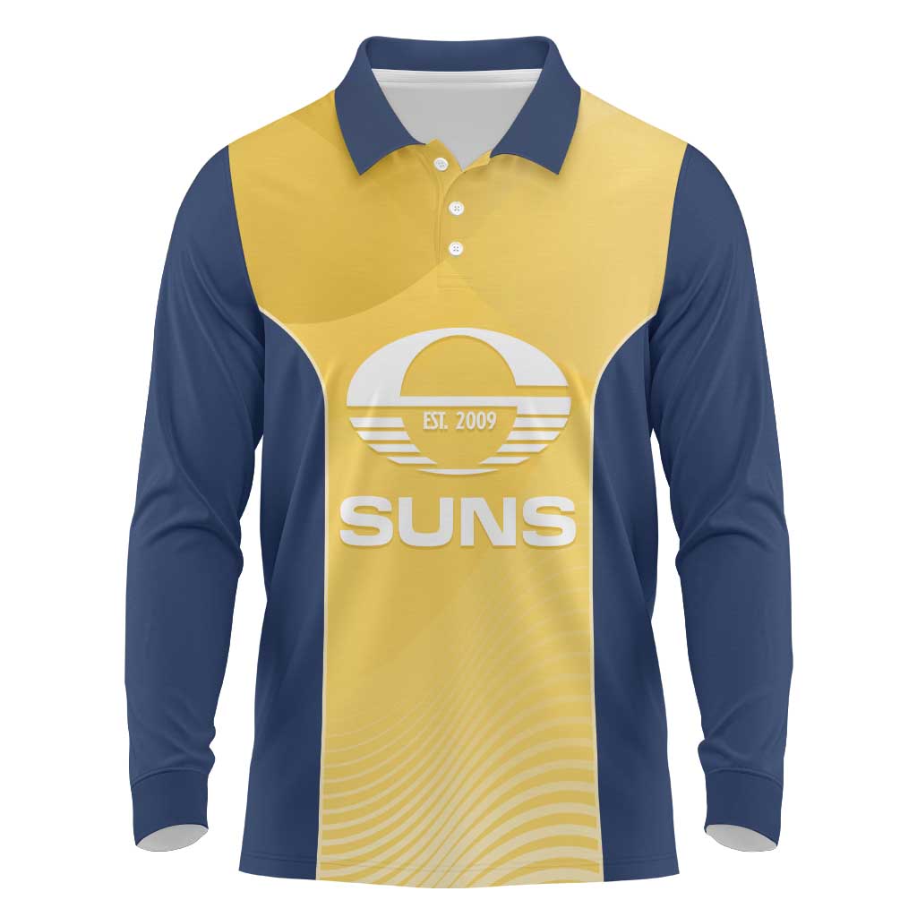 Suns Football Custom Long Sleeve Polo Shirt Gold Coast Est 2009 Sunburnt Gold - Aussie Hoodie
