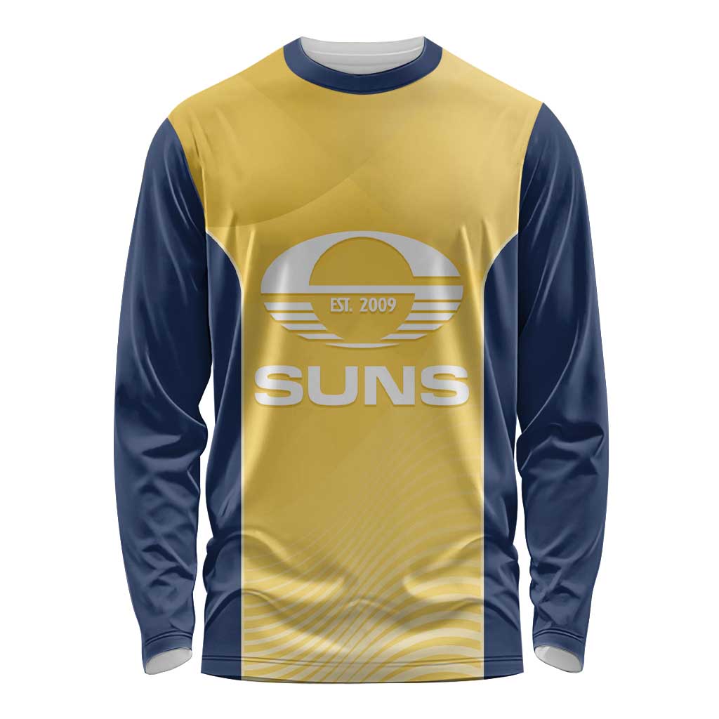 Suns Football Custom Long Sleeve Shirt Gold Coast Est 2009 Sunburnt Gold - Aussie Hoodie