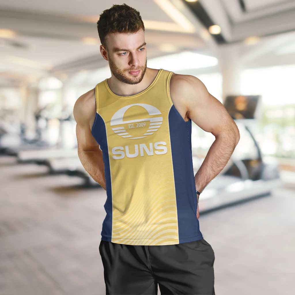 Suns Football Custom Men Tank Top Gold Coast Est 2009 Sunburnt Gold - Aussie Hoodie