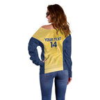 Suns Football Custom Off Shoulder Sweater Gold Coast Est 2009 Sunburnt Gold - Aussie Hoodie