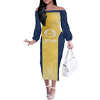 Suns Football Custom Off The Shoulder Long Sleeve Dress Gold Coast Est 2009 Sunburnt Gold - Aussie Hoodie