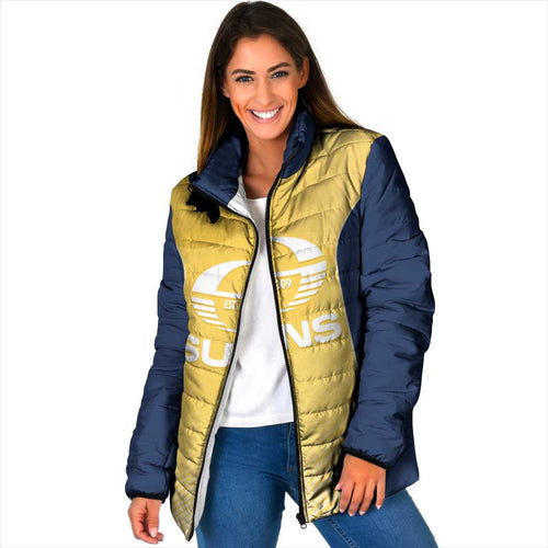 Suns Football Custom Padded Jacket Gold Coast Est 2009 Sunburnt Gold - Aussie Hoodie