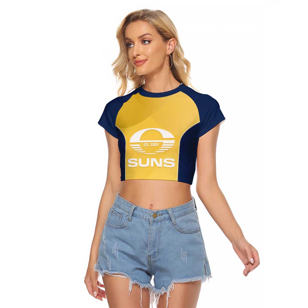 Suns Football Custom Raglan Cropped T Shirt Gold Coast Est 2009 Sunburnt Gold - Aussie Hoodie