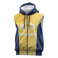 Suns Football Custom Sleeveless Zip Hoodie Gold Coast Est 2009 Sunburnt Gold LT14