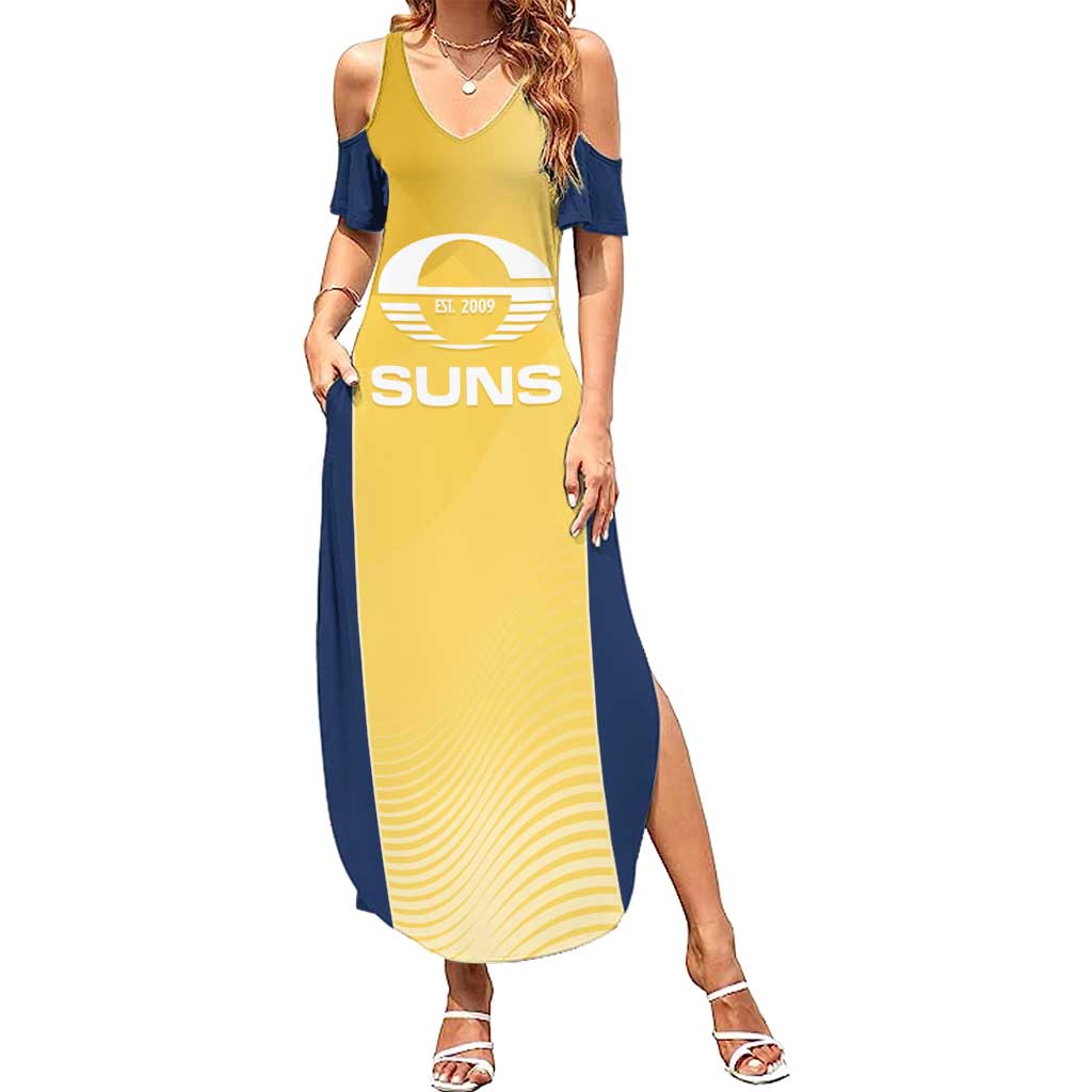 Suns Football Custom Summer Maxi Dress Gold Coast Est 2009 Sunburnt Gold - Aussie Hoodie