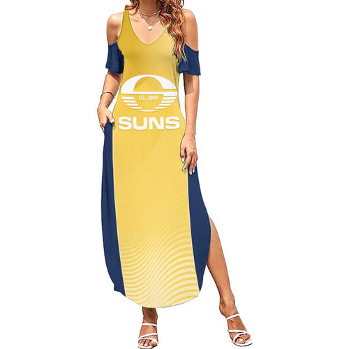 Suns Football Custom Summer Maxi Dress Gold Coast Est 2009 Sunburnt Gold - Aussie Hoodie