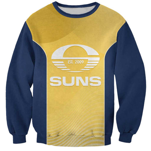 Suns Football Custom Sweatshirt Gold Coast Est 2009 Sunburnt Gold - Aussie Hoodie