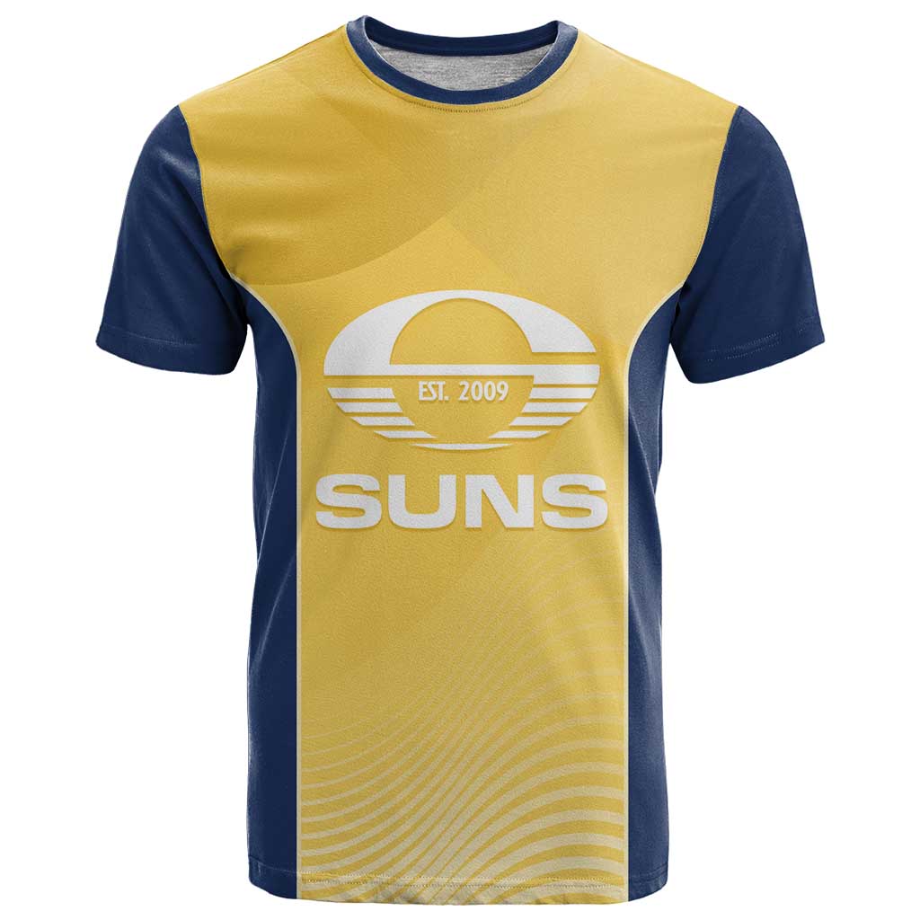 Suns Football Custom T Shirt Gold Coast Est 2009 Sunburnt Gold - Aussie Hoodie