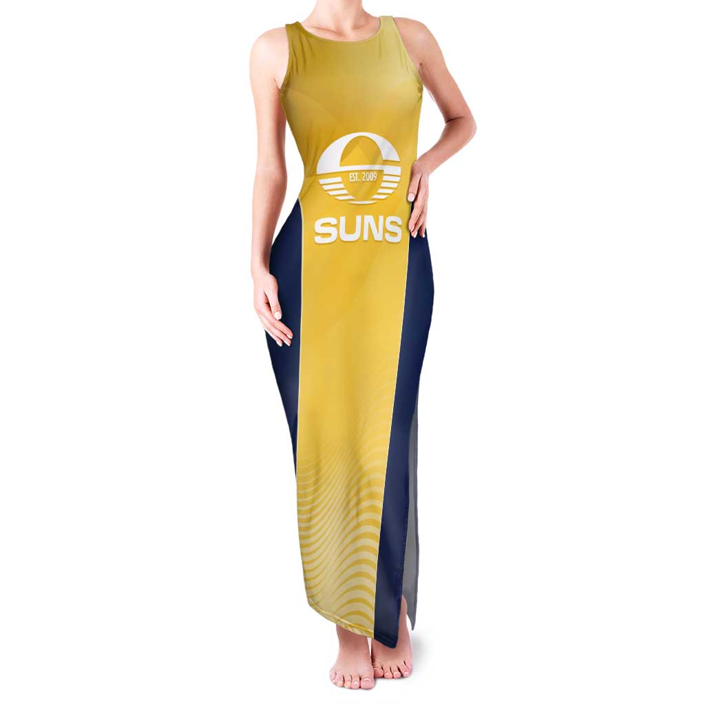 Suns Football Custom Tank Maxi Dress Gold Coast Est 2009 Sunburnt Gold - Aussie Hoodie