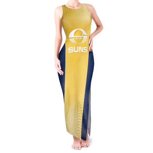Suns Football Custom Tank Maxi Dress Gold Coast Est 2009 Sunburnt Gold - Aussie Hoodie