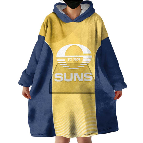 Suns Football Custom Wearable Blanket Hoodie Gold Coast Est 2009 Sunburnt Gold - Aussie Hoodie