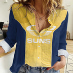 Suns Football Custom Women Casual Shirt Gold Coast Est 2009 Sunburnt Gold - Aussie Hoodie