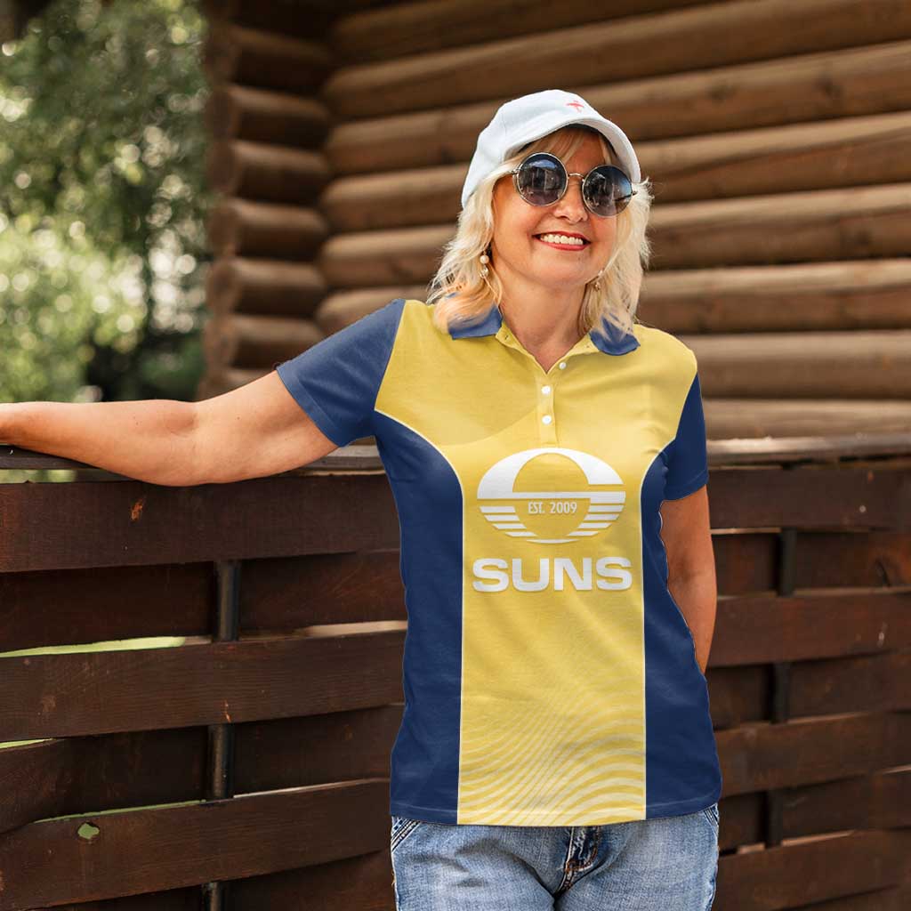 Suns Football Custom Women Polo Shirt Gold Coast Est 2009 Sunburnt Gold - Aussie Hoodie