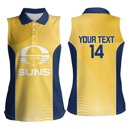 Suns Football Custom Women Sleeveless Polo Shirt Gold Coast Est 2009 Sunburnt Gold - Aussie Hoodie