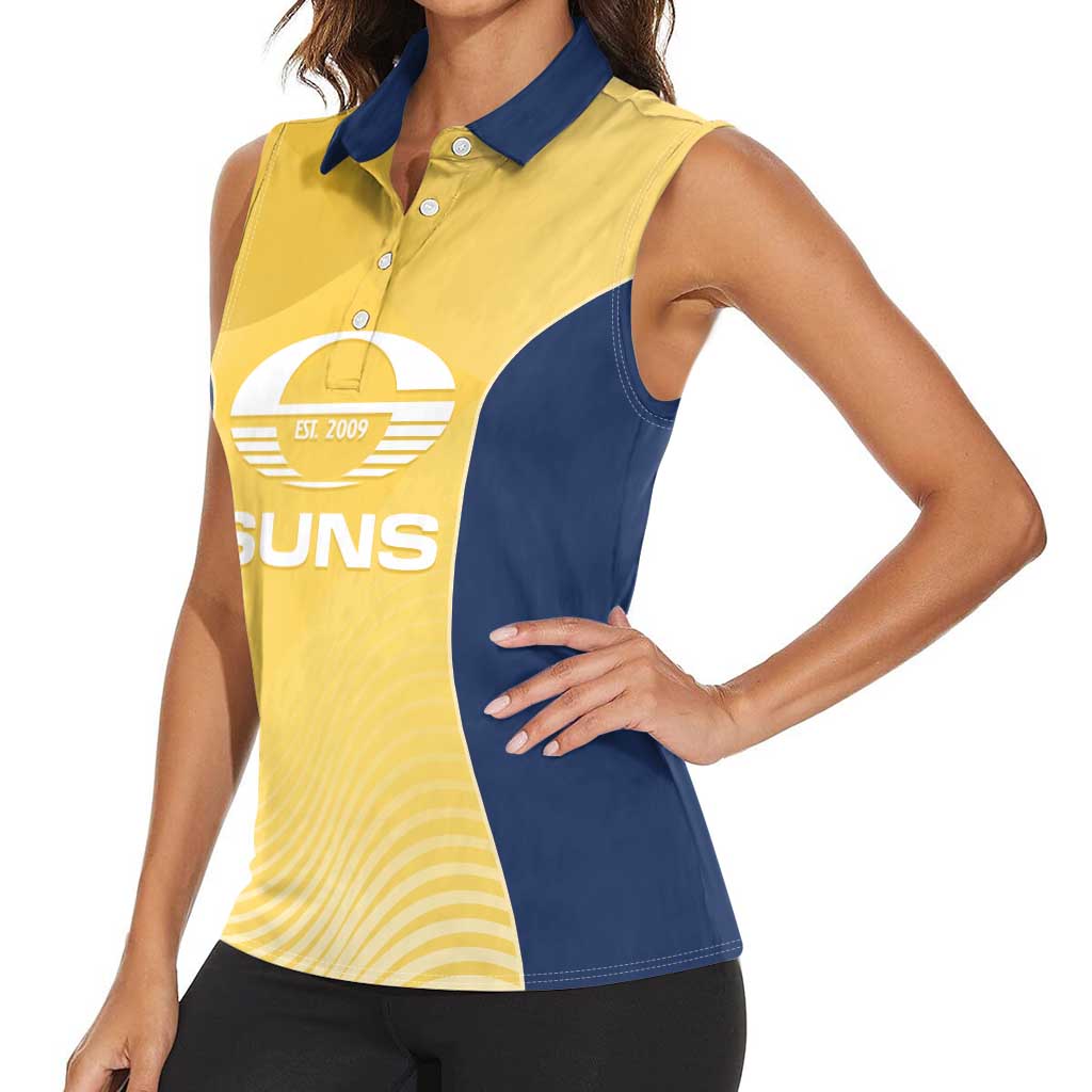 Suns Football Custom Women Sleeveless Polo Shirt Gold Coast Est 2009 Sunburnt Gold - Aussie Hoodie