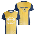 Suns Football Custom Women V-Neck T-Shirt Gold Coast Est 2009 Sunburnt Gold - Aussie Hoodie