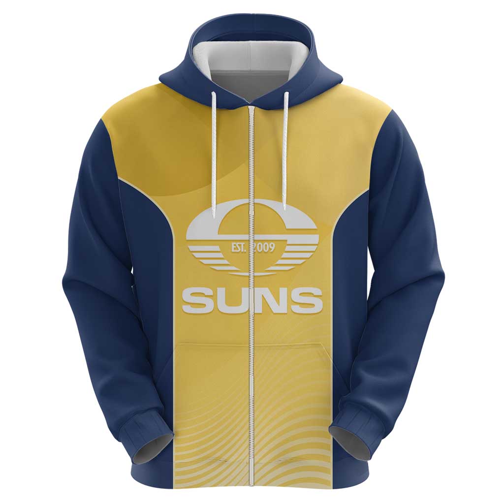 Suns Football Custom Zip Hoodie Gold Coast Est 2009 Sunburnt Gold - Aussie Hoodie