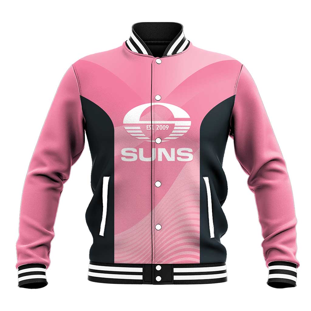 Suns Football Custom Baseball Jacket Gold Coast Est 2009 Pink - Aussie Hoodie