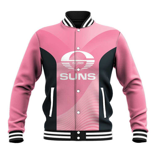 Suns Football Custom Baseball Jacket Gold Coast Est 2009 Pink - Aussie Hoodie