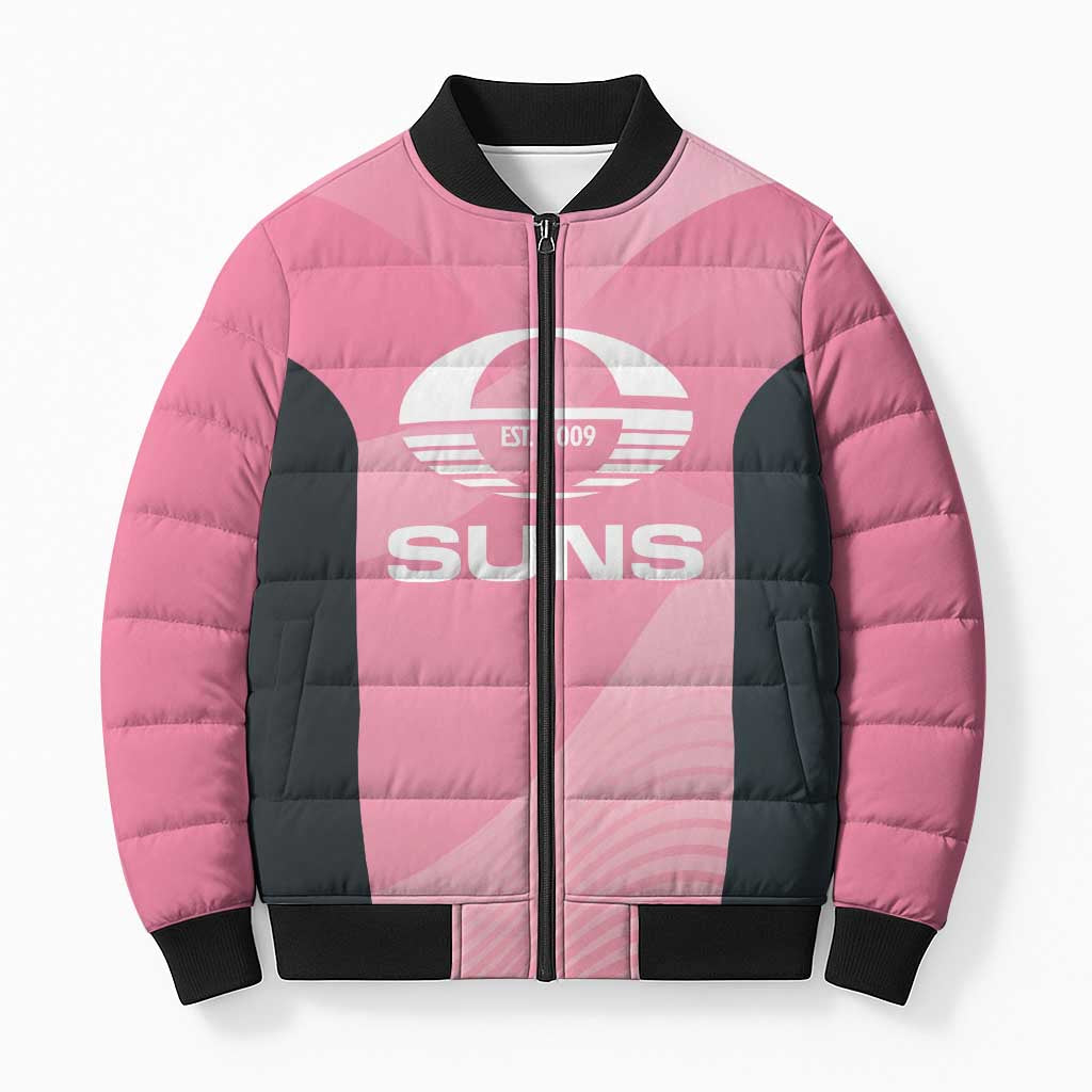 Suns Football Custom Bomber Puffer Jacket Gold Coast Est 2009 Pink - Aussie Hoodie