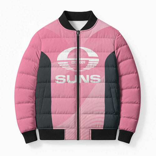 Suns Football Custom Bomber Puffer Jacket Gold Coast Est 2009 Pink - Aussie Hoodie